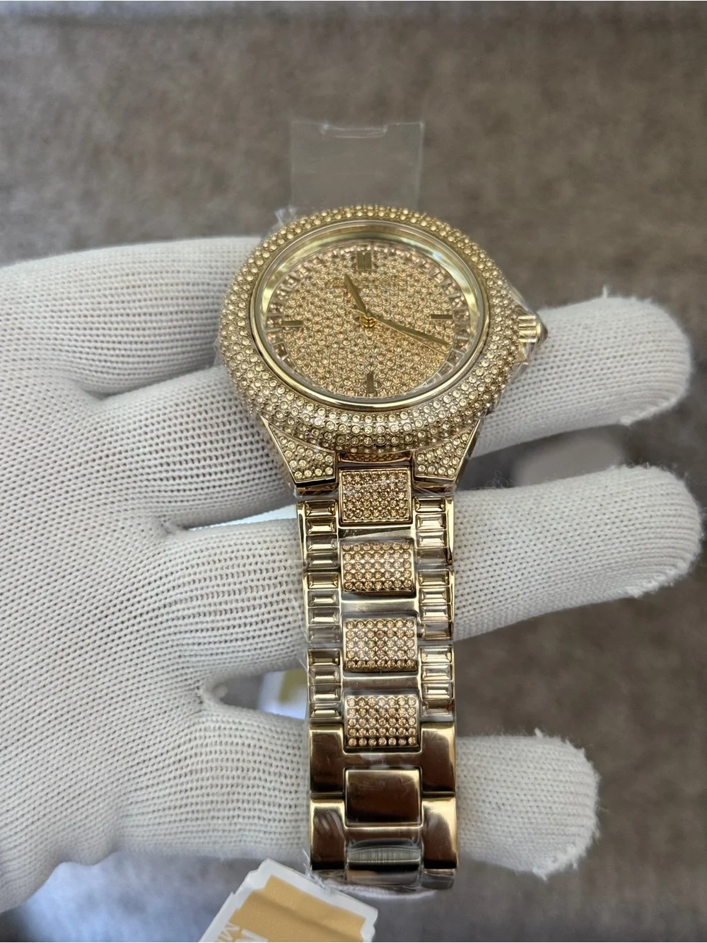 Michael Kors Camille Diamonds Gold Dial Gold Steel Strap Watch For Women